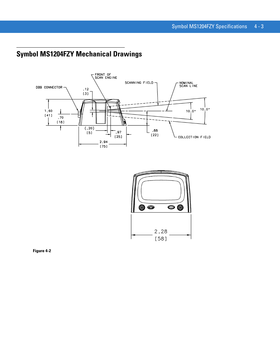 Symbol ms1204fzy mechanical drawings, Symbol ms1204fzy mechanical drawings -3 | Motorola SYMBOL MINISCAN MSXX04 User Manual | Page 53 / 260