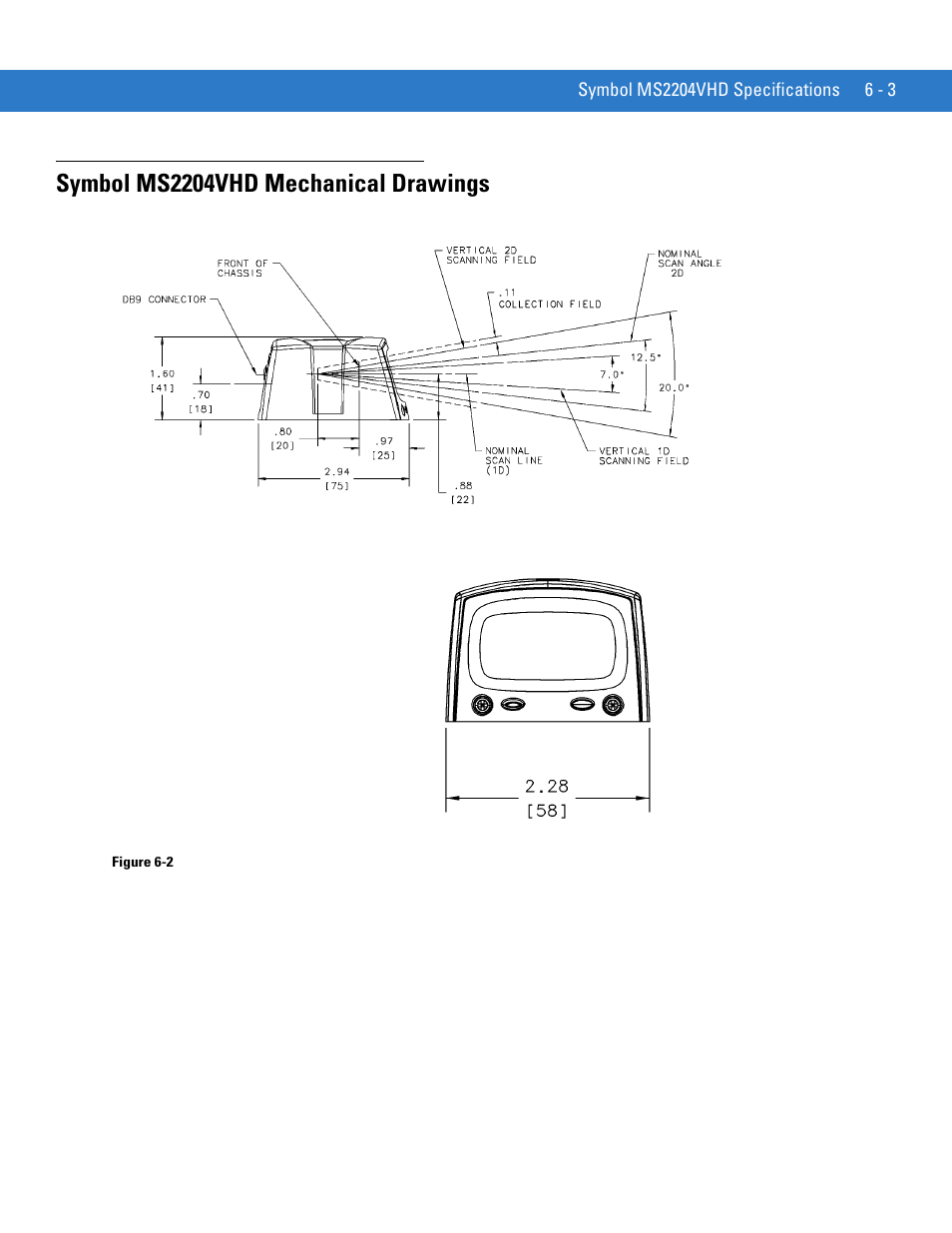 Symbol ms2204vhd mechanical drawings, Symbol ms2204vhd mechanical drawings -3 | Motorola SYMBOL MINISCAN MSXX04 User Manual | Page 73 / 260