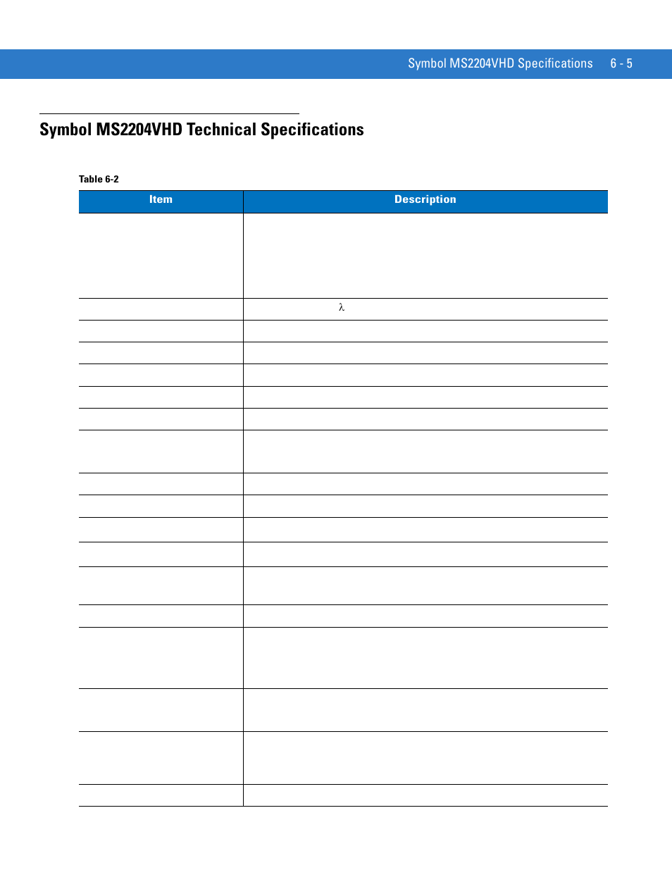 Symbol ms2204vhd technical specifications, Symbol ms2204vhd technical specifications -5 | Motorola SYMBOL MINISCAN MSXX04 User Manual | Page 75 / 260