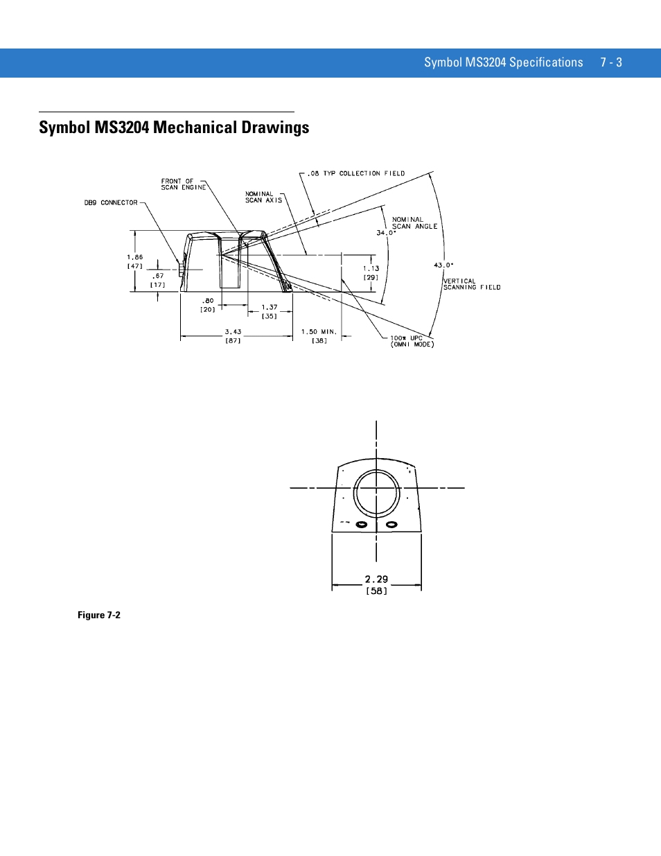 Symbol ms3204 mechanical drawings, Symbol ms3204 mechanical drawings -3 | Motorola SYMBOL MINISCAN MSXX04 User Manual | Page 85 / 260