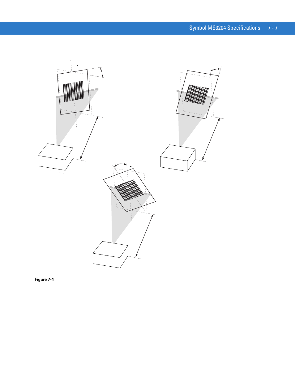 Om vertical (see, Skew, pitch and roll, Skew pitch | Roll, Figure 7-4 | Motorola SYMBOL MINISCAN MSXX04 User Manual | Page 89 / 260