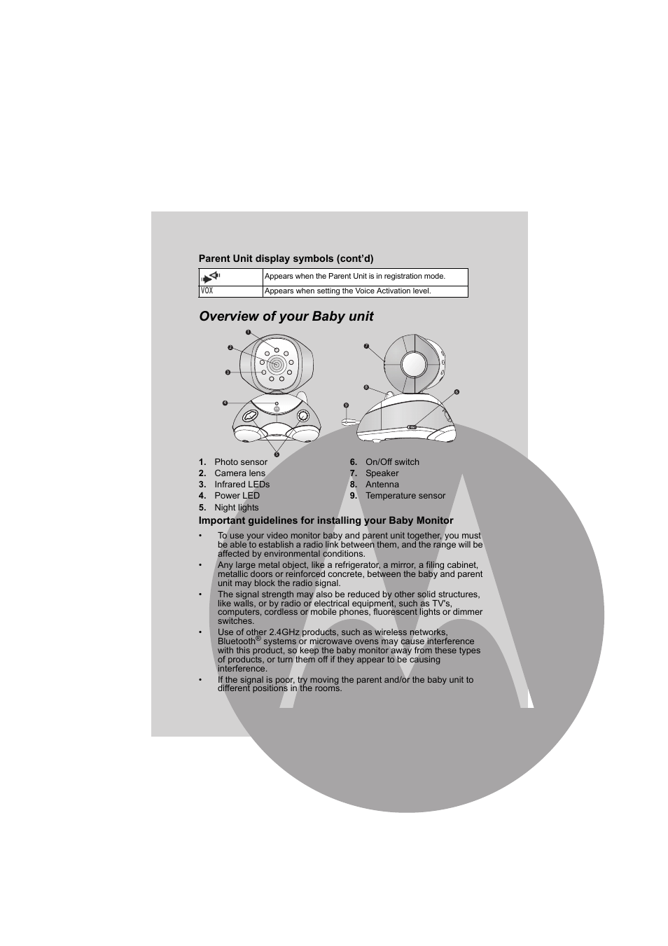 Overview of your baby unit | Motorola MBP35BL User Manual | Page 4 / 25