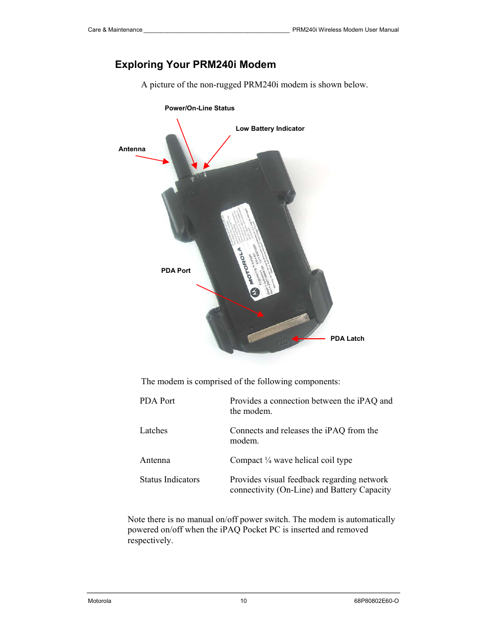 Exploring your prm240i modem | Motorola PRM240 i User Manual | Page 10 / 36