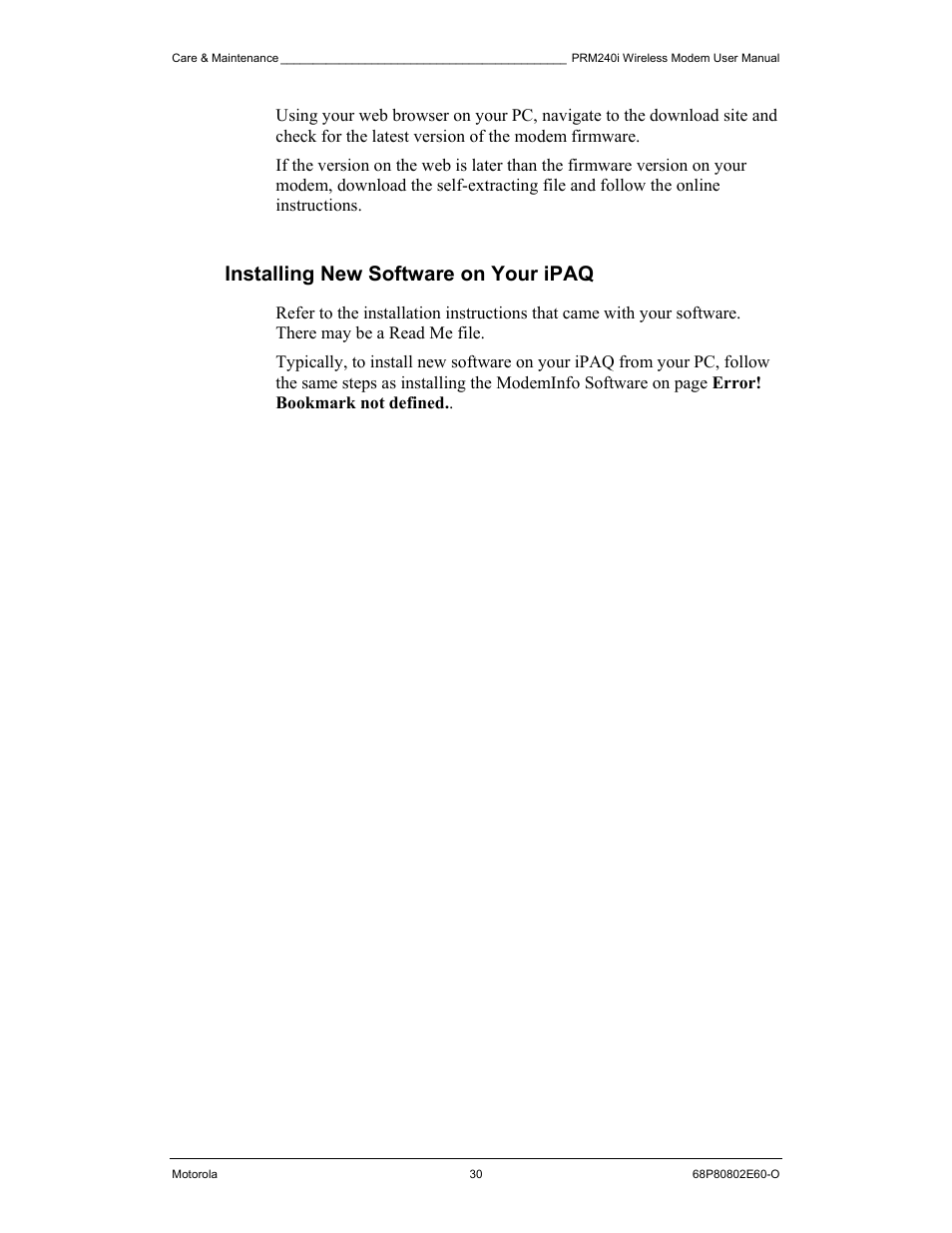 Installing new software on your ipaq | Motorola PRM240 i User Manual | Page 30 / 36