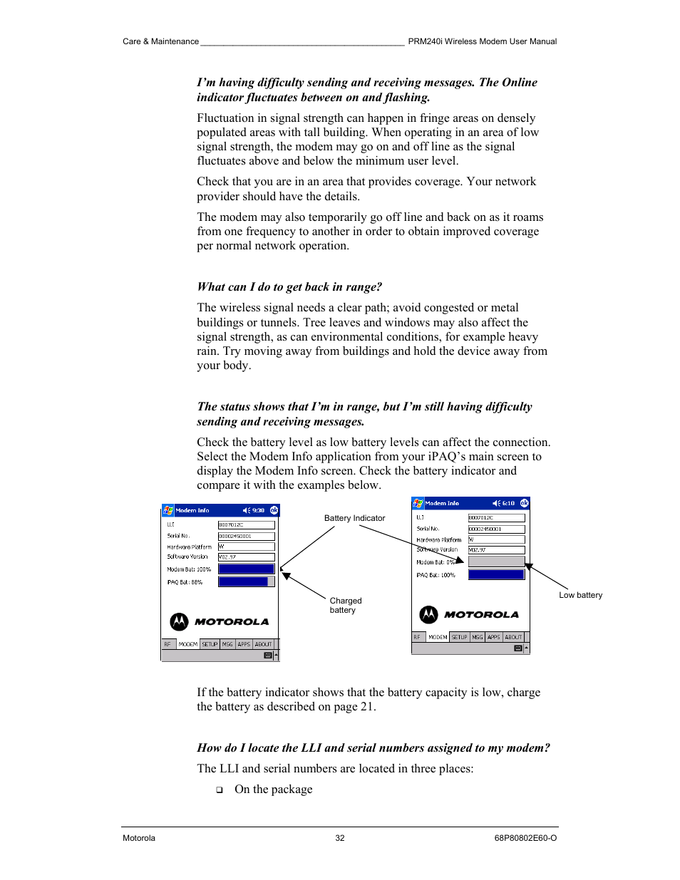 On the package | Motorola PRM240 i User Manual | Page 32 / 36