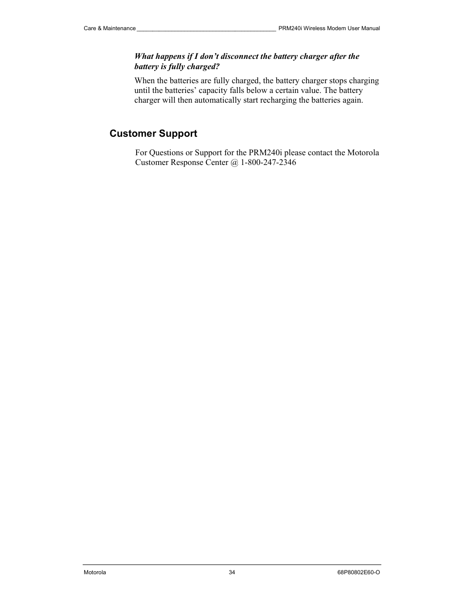 Customer support | Motorola PRM240 i User Manual | Page 34 / 36