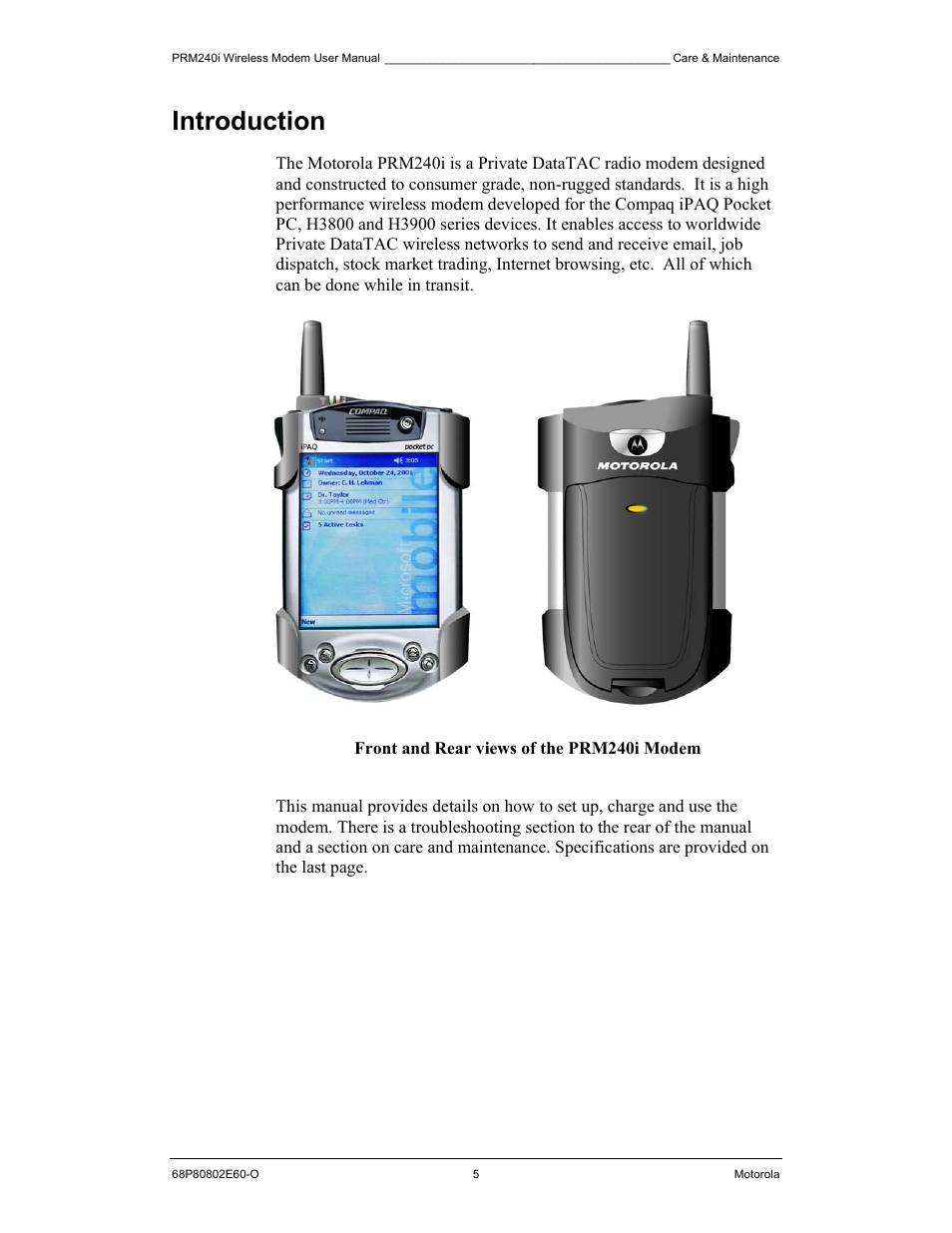 Introduction | Motorola PRM240 i User Manual | Page 5 / 36