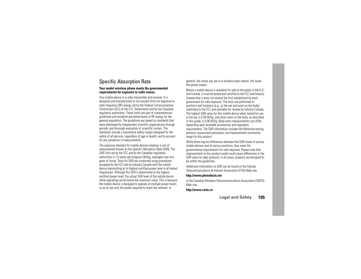 Specific absorption rate | Motorola BRUTE H85XAH6JR5AN User Manual | Page 109 / 124
