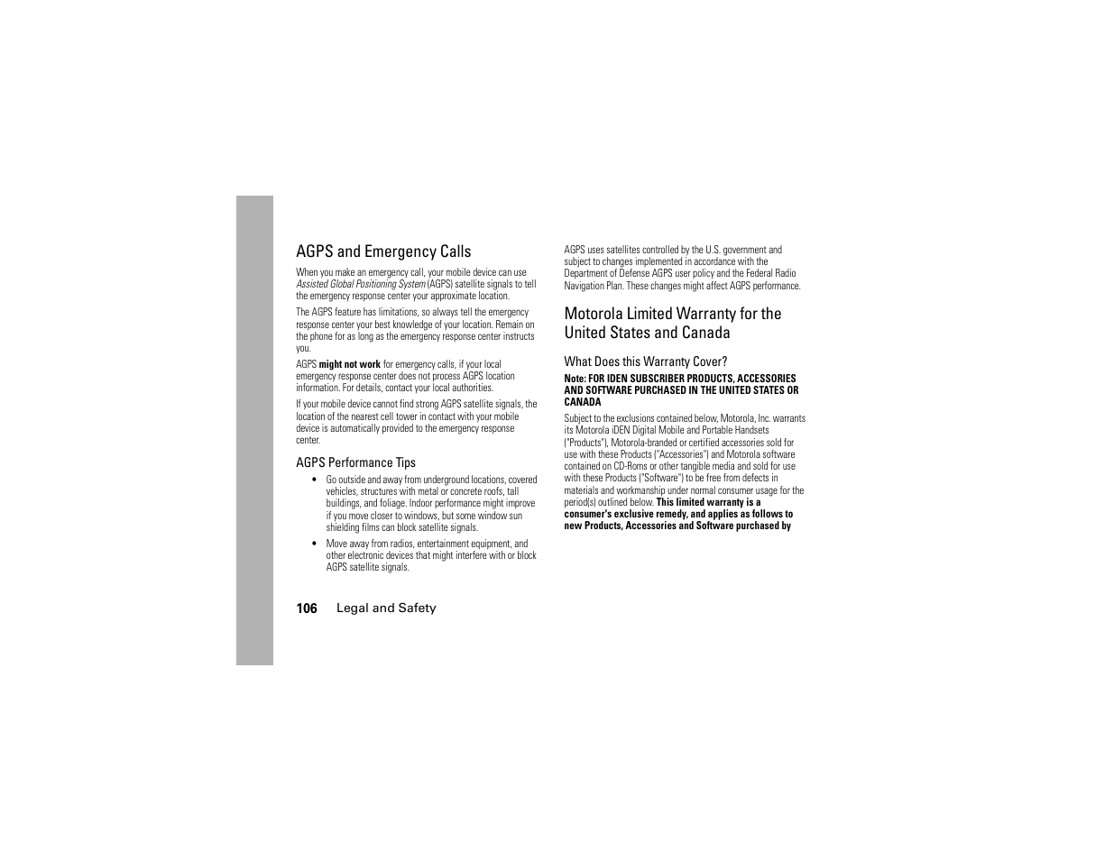 Agps and emergency calls | Motorola BRUTE H85XAH6JR5AN User Manual | Page 110 / 124