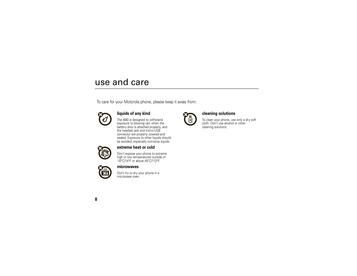 Use and care | Motorola BRUTE H85XAH6JR5AN User Manual | Page 12 / 124