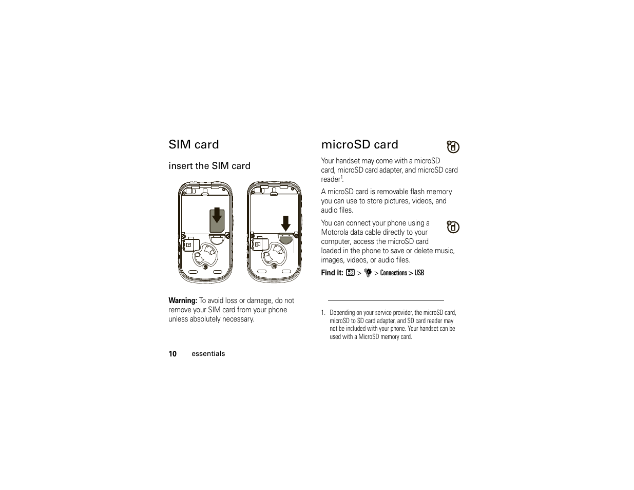 Sim card, Microsd card | Motorola BRUTE H85XAH6JR5AN User Manual | Page 14 / 124
