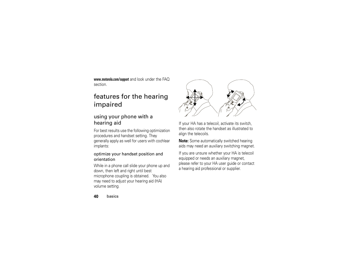Features for the hearing impaired | Motorola BRUTE H85XAH6JR5AN User Manual | Page 44 / 124