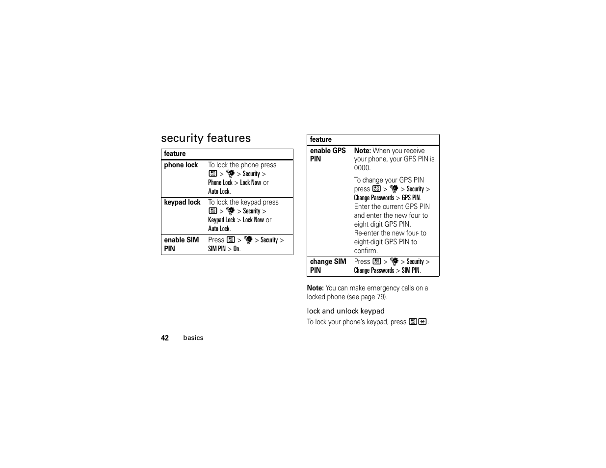 Security features | Motorola BRUTE H85XAH6JR5AN User Manual | Page 46 / 124