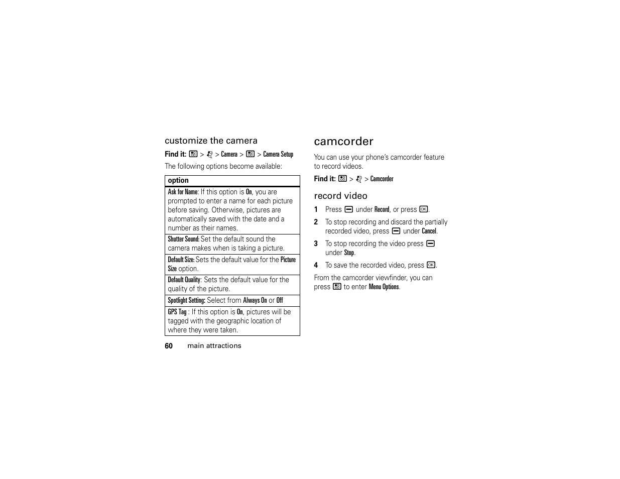 Camcorder | Motorola BRUTE H85XAH6JR5AN User Manual | Page 64 / 124