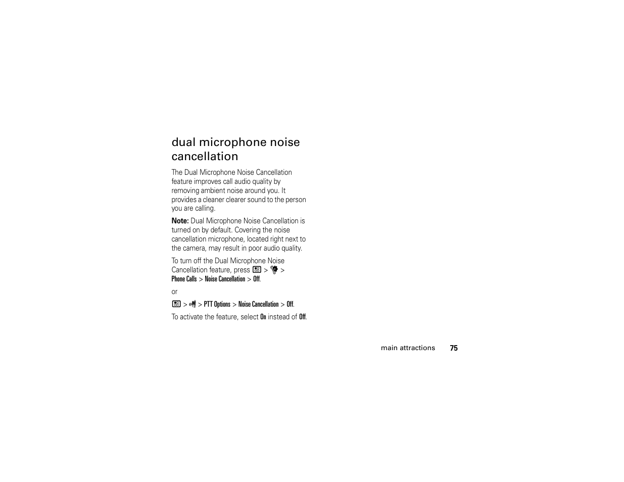 Dual microphone noise cancellation | Motorola BRUTE H85XAH6JR5AN User Manual | Page 79 / 124