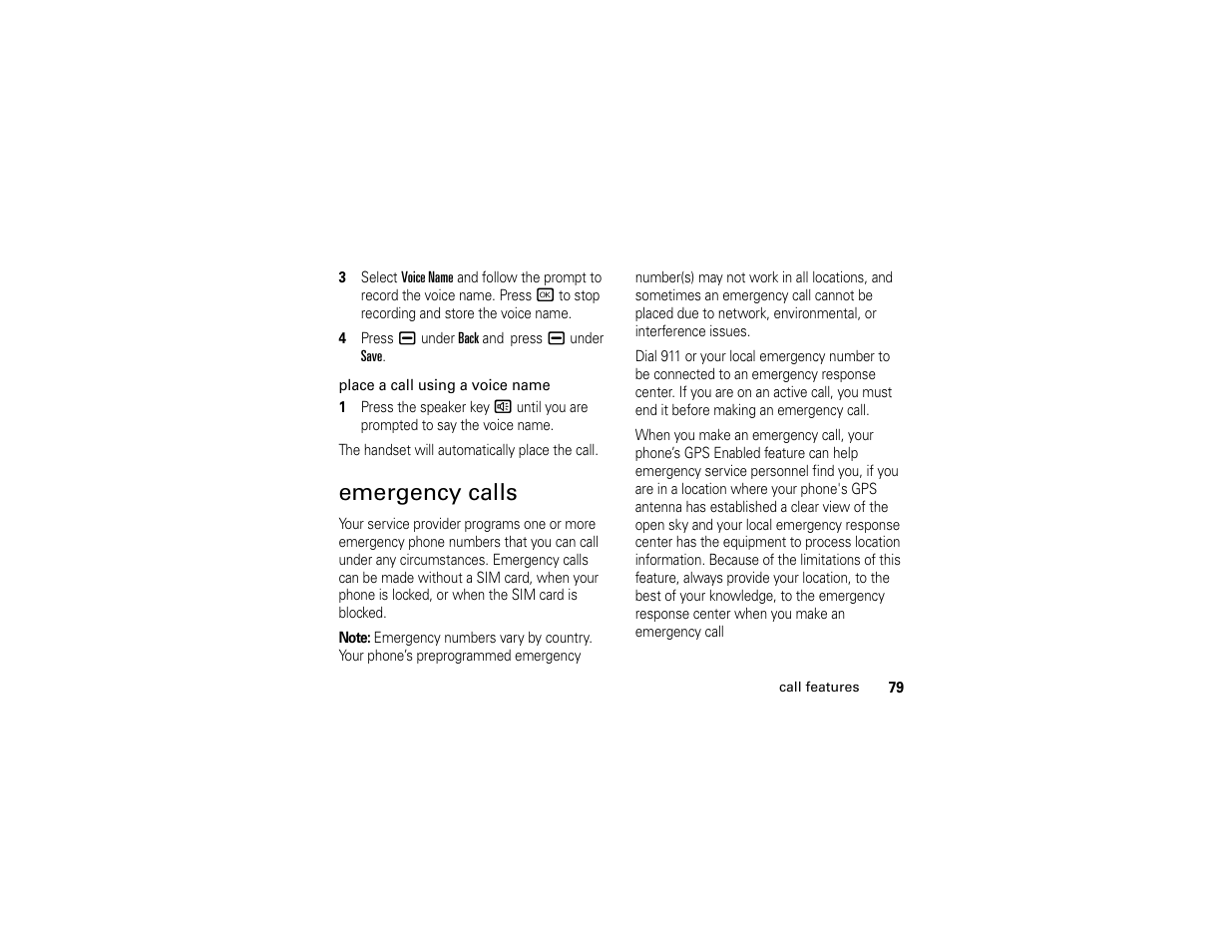 Emergency calls | Motorola BRUTE H85XAH6JR5AN User Manual | Page 83 / 124