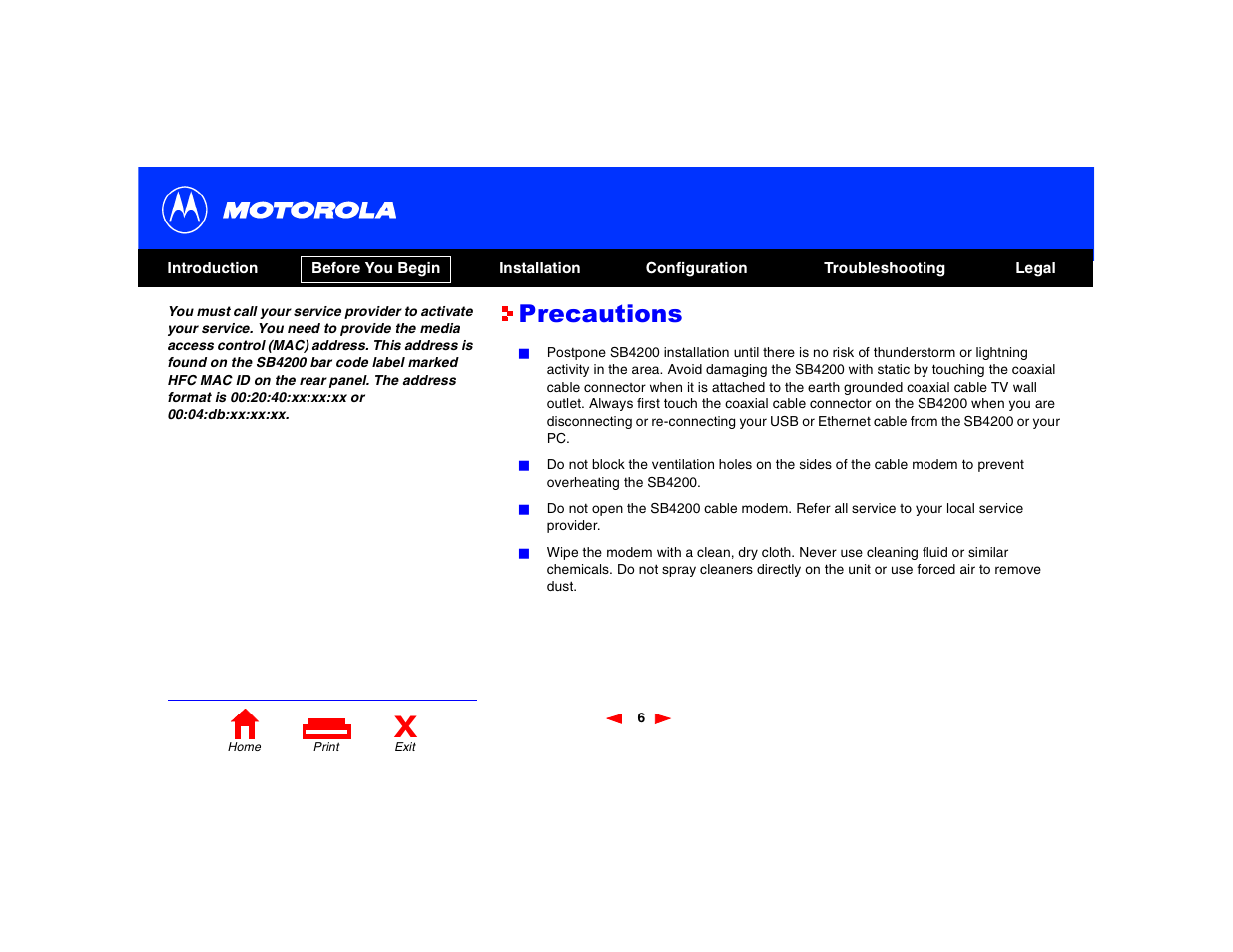 Precautions | Motorola SB4200 User Manual | Page 11 / 68