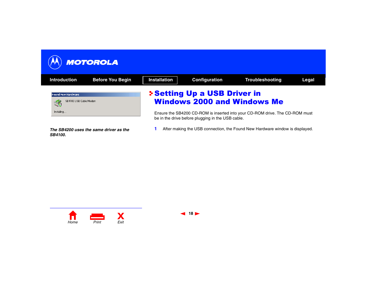 Setting up a usb driver in windows 2000 and me | Motorola SB4200 User Manual | Page 23 / 68