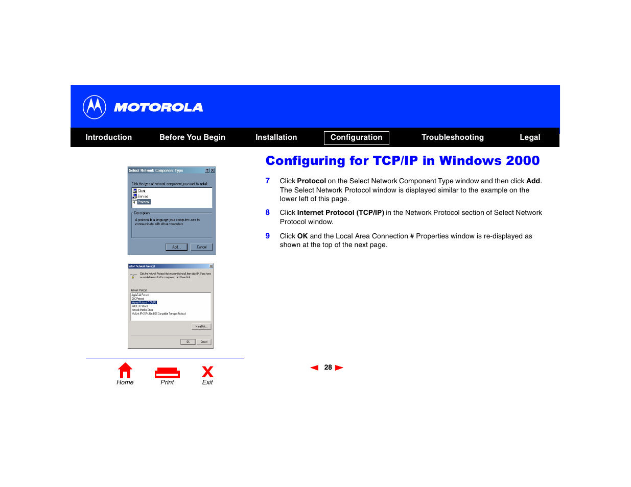 Configuring for tcp/ip in windows 2000 | Motorola SB4200 User Manual | Page 33 / 68