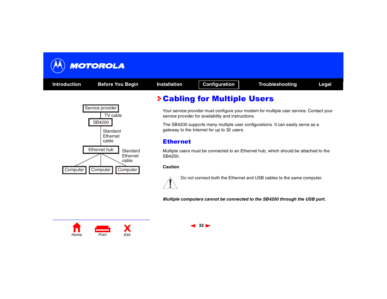 Cabling for multiple users | Motorola SB4200 User Manual | Page 38 / 68
