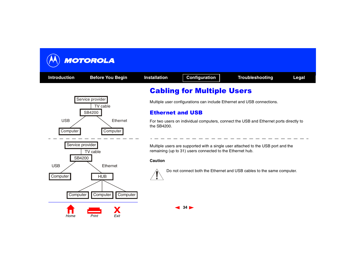 Cabling for multiple users | Motorola SB4200 User Manual | Page 39 / 68