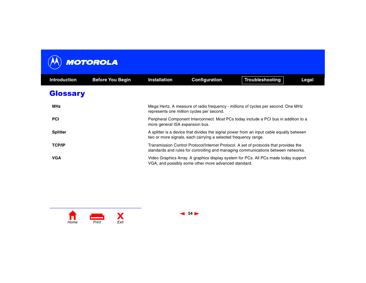 Glossary | Motorola SB4200 User Manual | Page 59 / 68