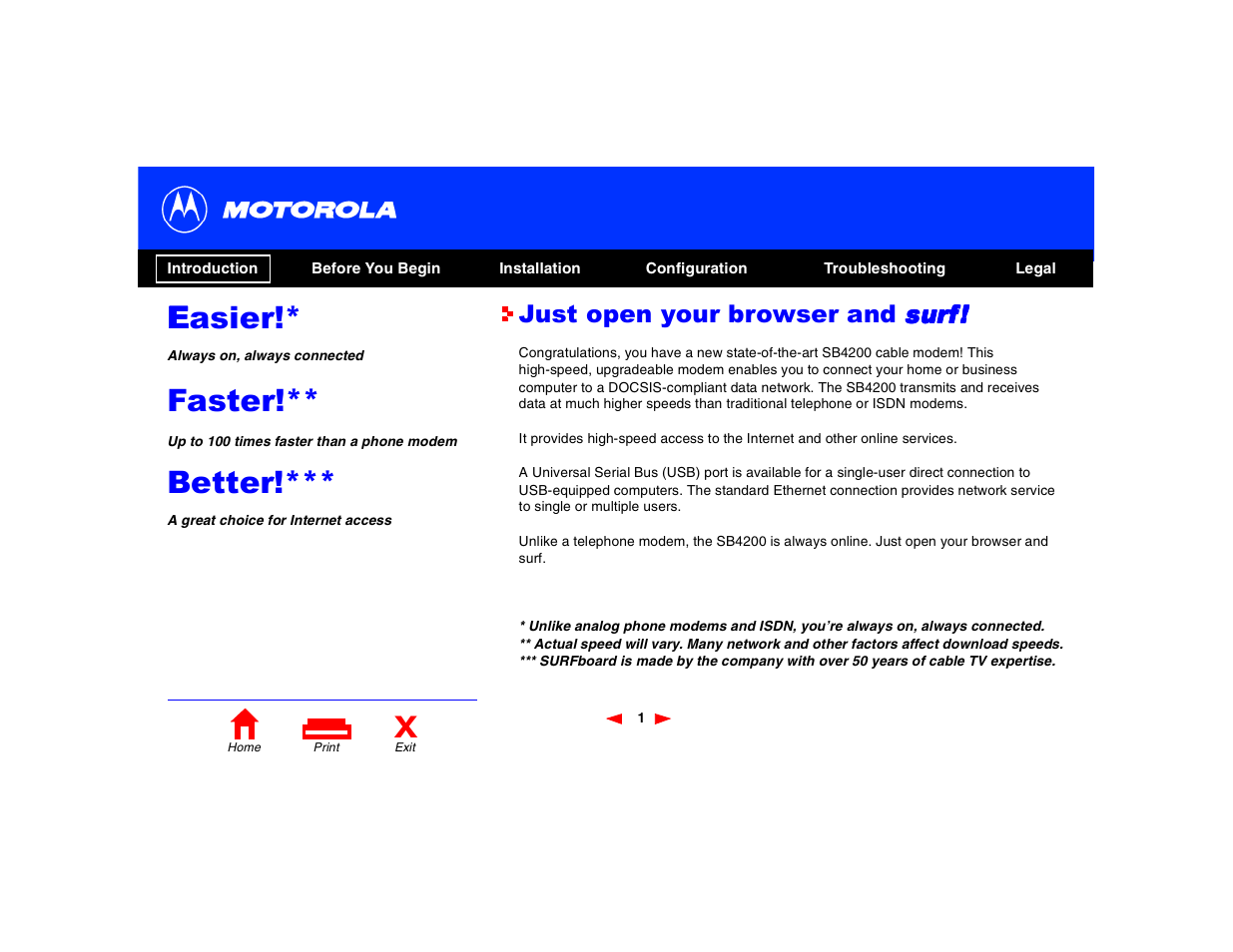Eeasier, Faster, Better | Just open your browser and surf! surf! surf! surf | Motorola SB4200 User Manual | Page 6 / 68