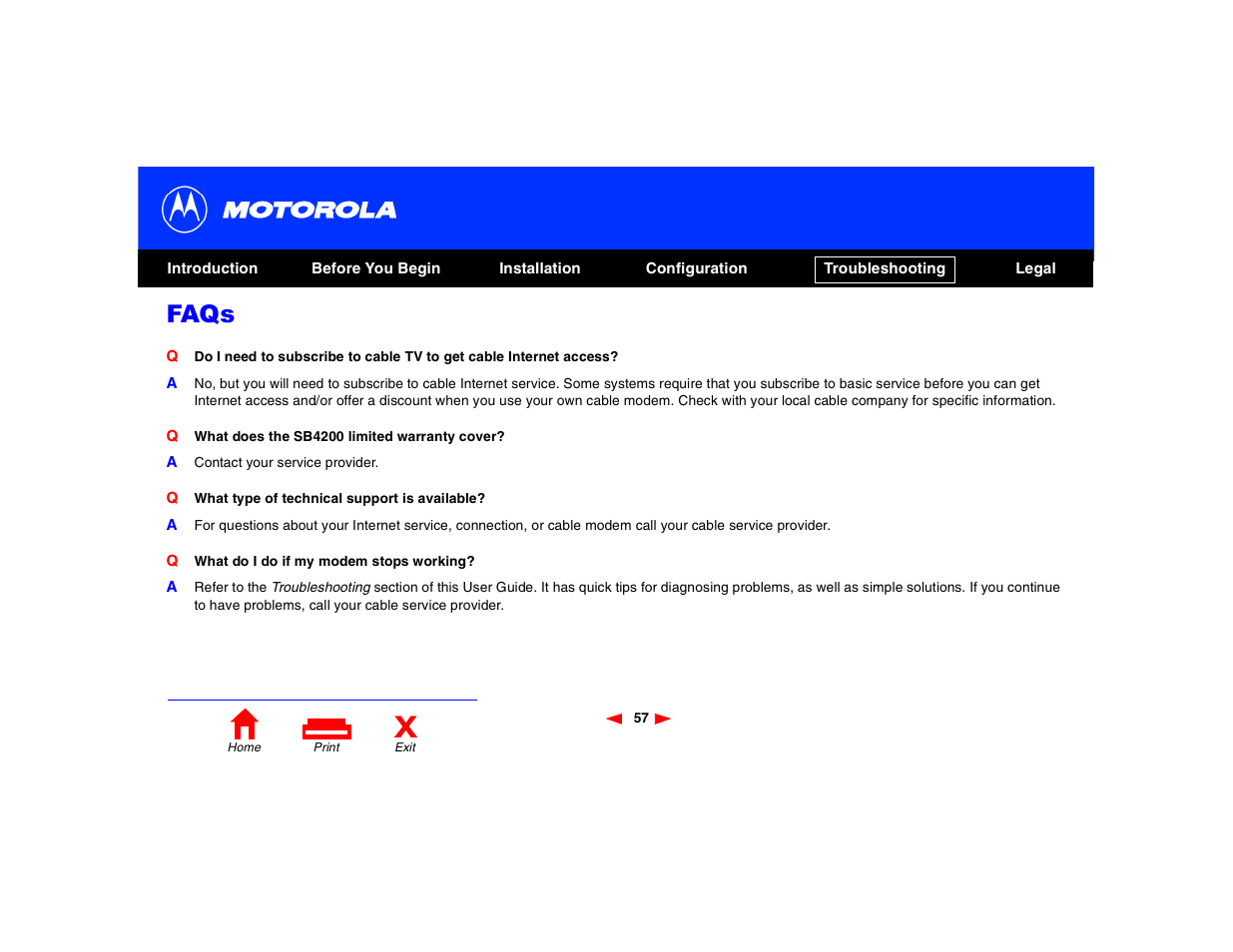Faqs | Motorola SB4200 User Manual | Page 62 / 68