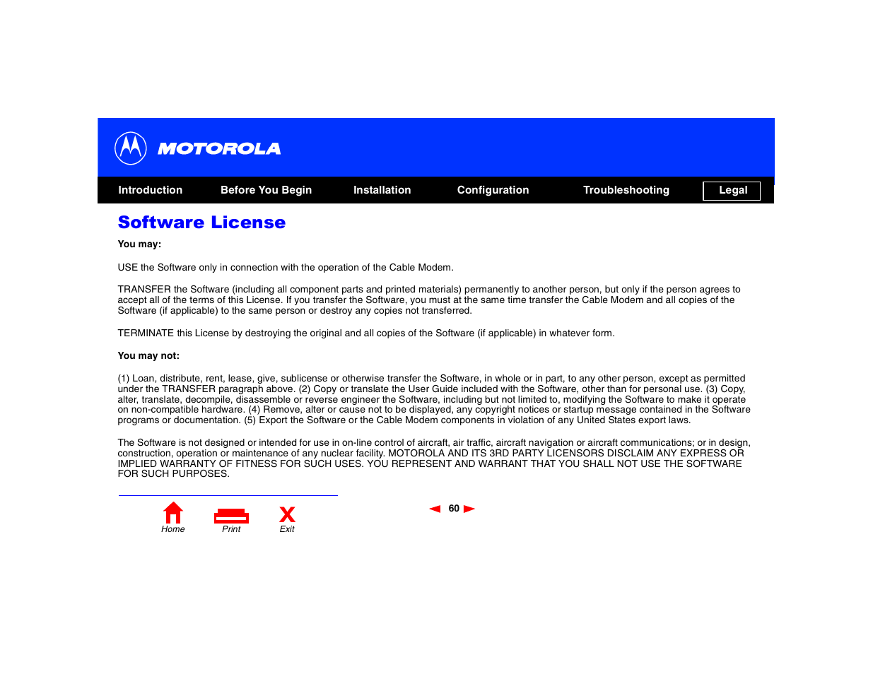 Software license | Motorola SB4200 User Manual | Page 64 / 68