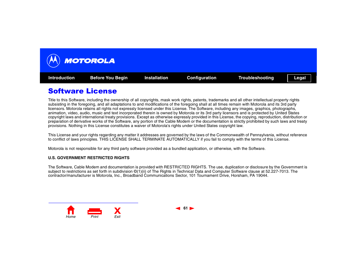 Software license | Motorola SB4200 User Manual | Page 65 / 68