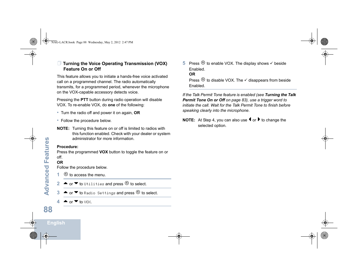 Advanced features | Motorola SL7550 User Manual | Page 102 / 114