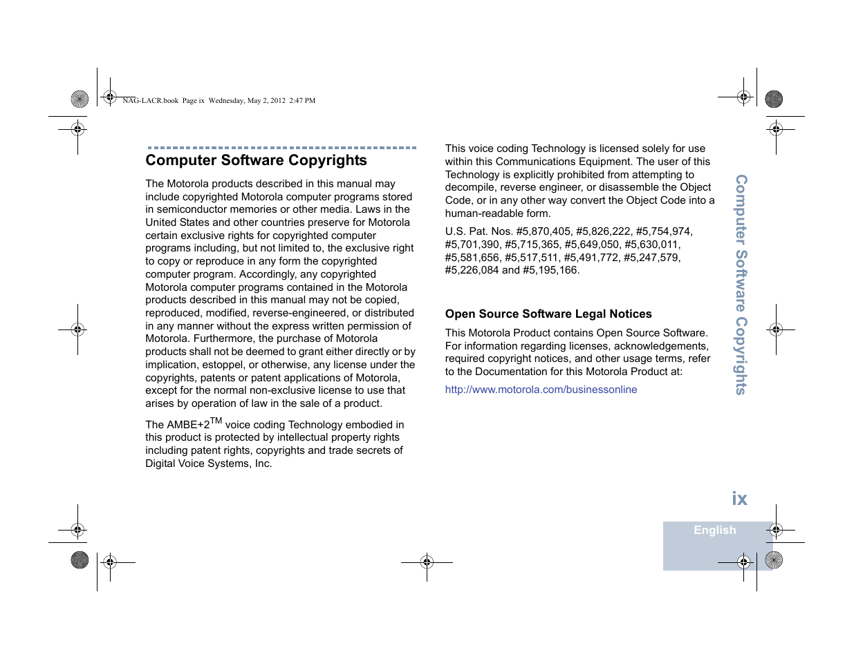Computer software copyrights, Open source software legal notices | Motorola SL7550 User Manual | Page 11 / 114