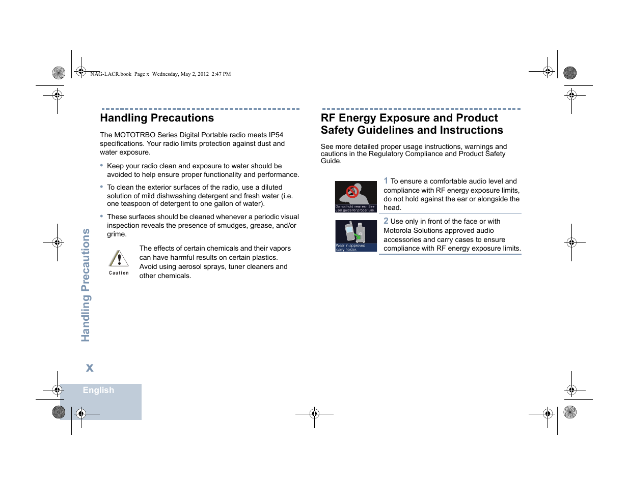 Handling precautions | Motorola SL7550 User Manual | Page 12 / 114