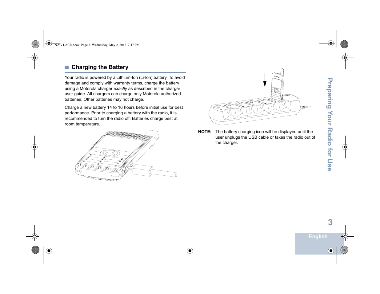 Charging the battery | Motorola SL7550 User Manual | Page 17 / 114