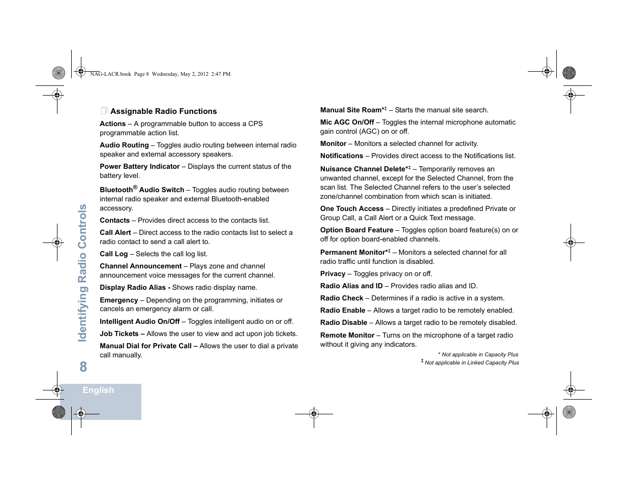 Assignable radio functions, Identifying radio controls | Motorola SL7550 User Manual | Page 22 / 114