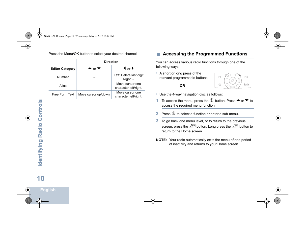 Accessing the programmed functions, Identifying radio controls | Motorola SL7550 User Manual | Page 24 / 114