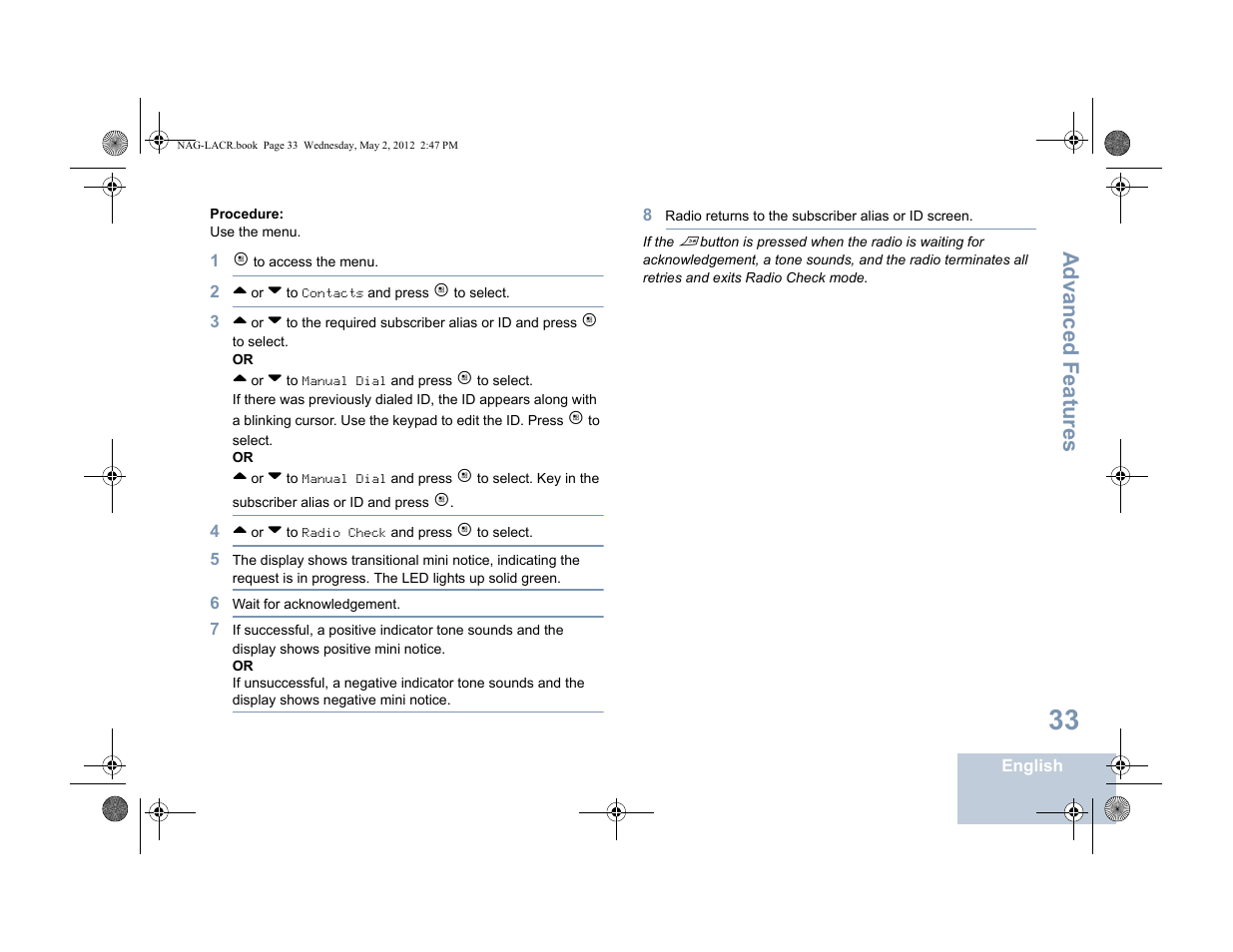 Advanced features | Motorola SL7550 User Manual | Page 47 / 114