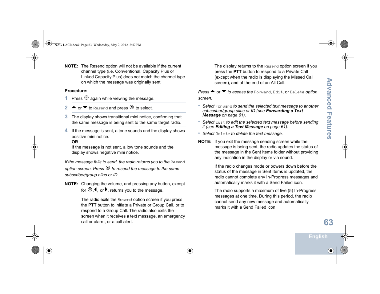 Advanced features | Motorola SL7550 User Manual | Page 77 / 114