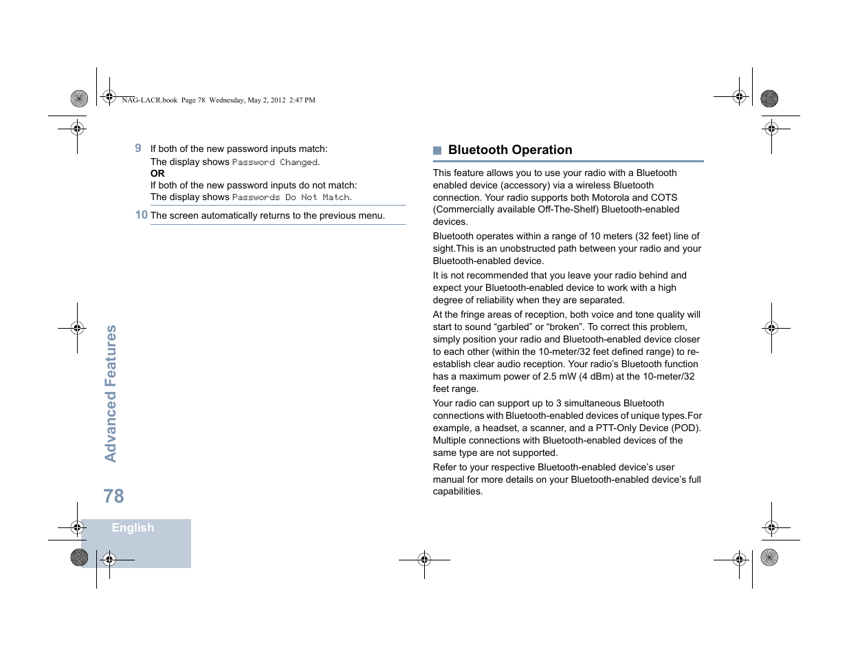 Bluetooth operation | Motorola SL7550 User Manual | Page 92 / 114