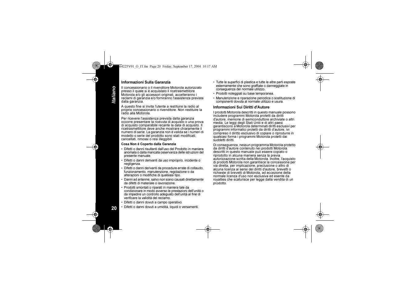 Itali ano 20 | Motorola XTL446 User Manual | Page 108 / 178