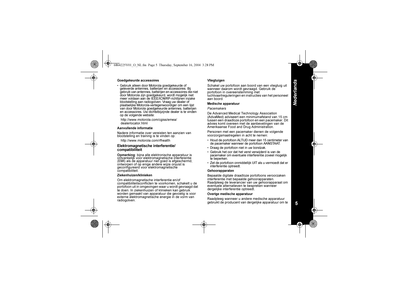 5neder lands | Motorola XTL446 User Manual | Page 137 / 178