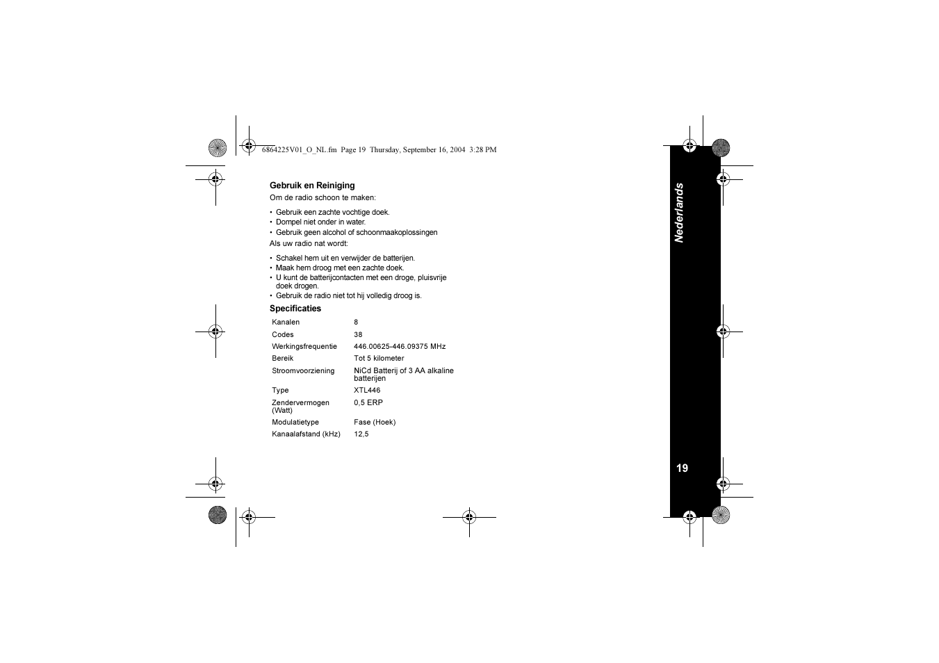 19 neder lands | Motorola XTL446 User Manual | Page 151 / 178