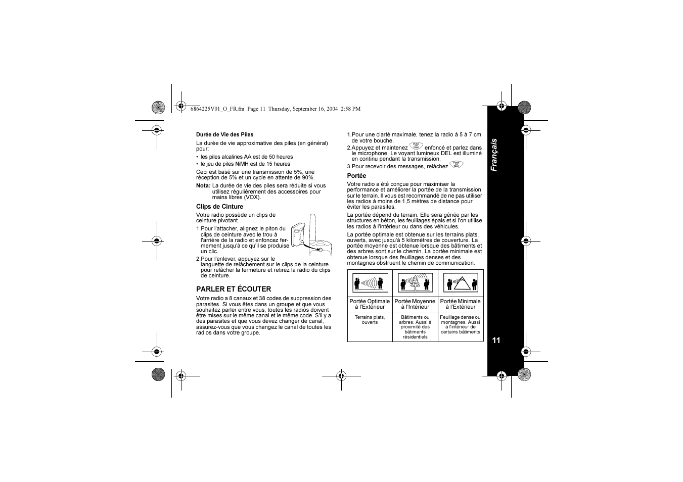 11 fra nçais | Motorola XTL446 User Manual | Page 33 / 178