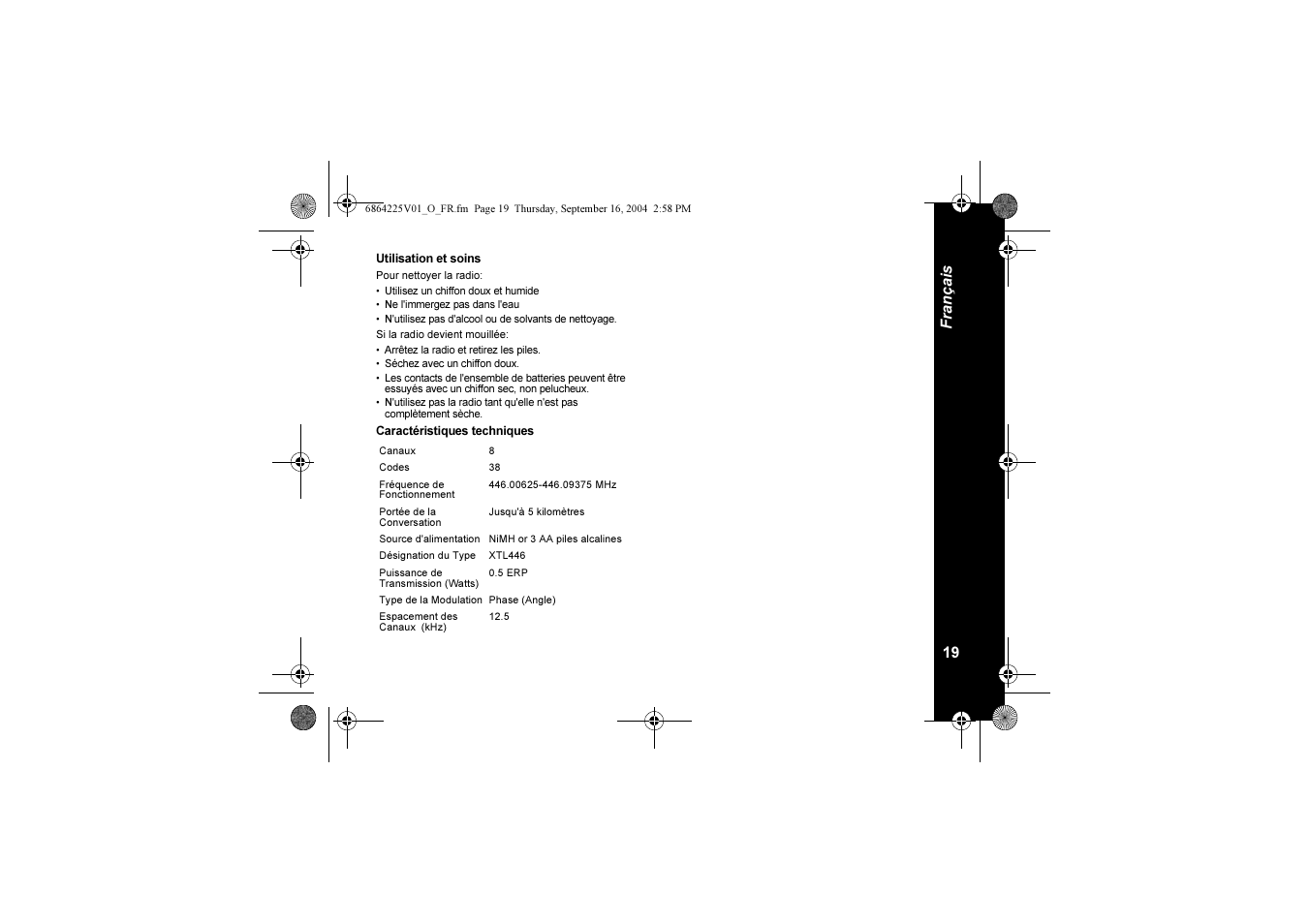 19 fra nçais | Motorola XTL446 User Manual | Page 41 / 178