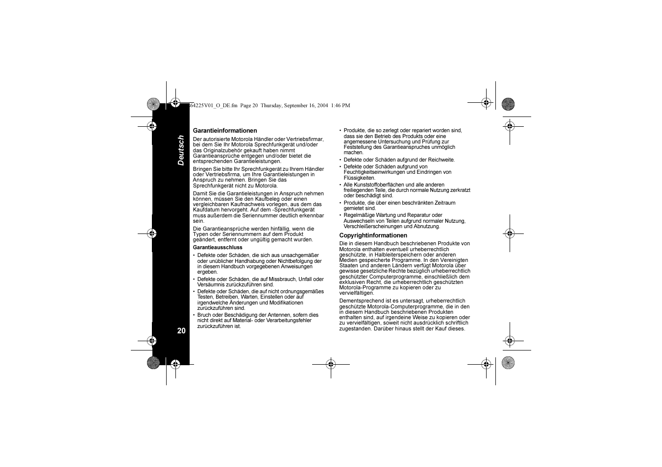 Deutsch 20 | Motorola XTL446 User Manual | Page 64 / 178