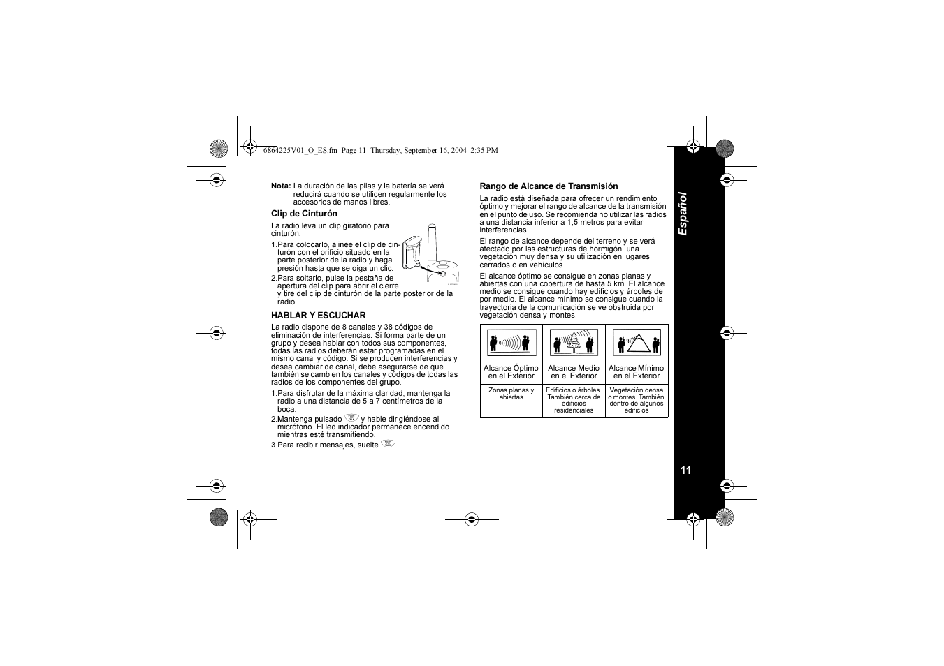 11 e spañol | Motorola XTL446 User Manual | Page 77 / 178