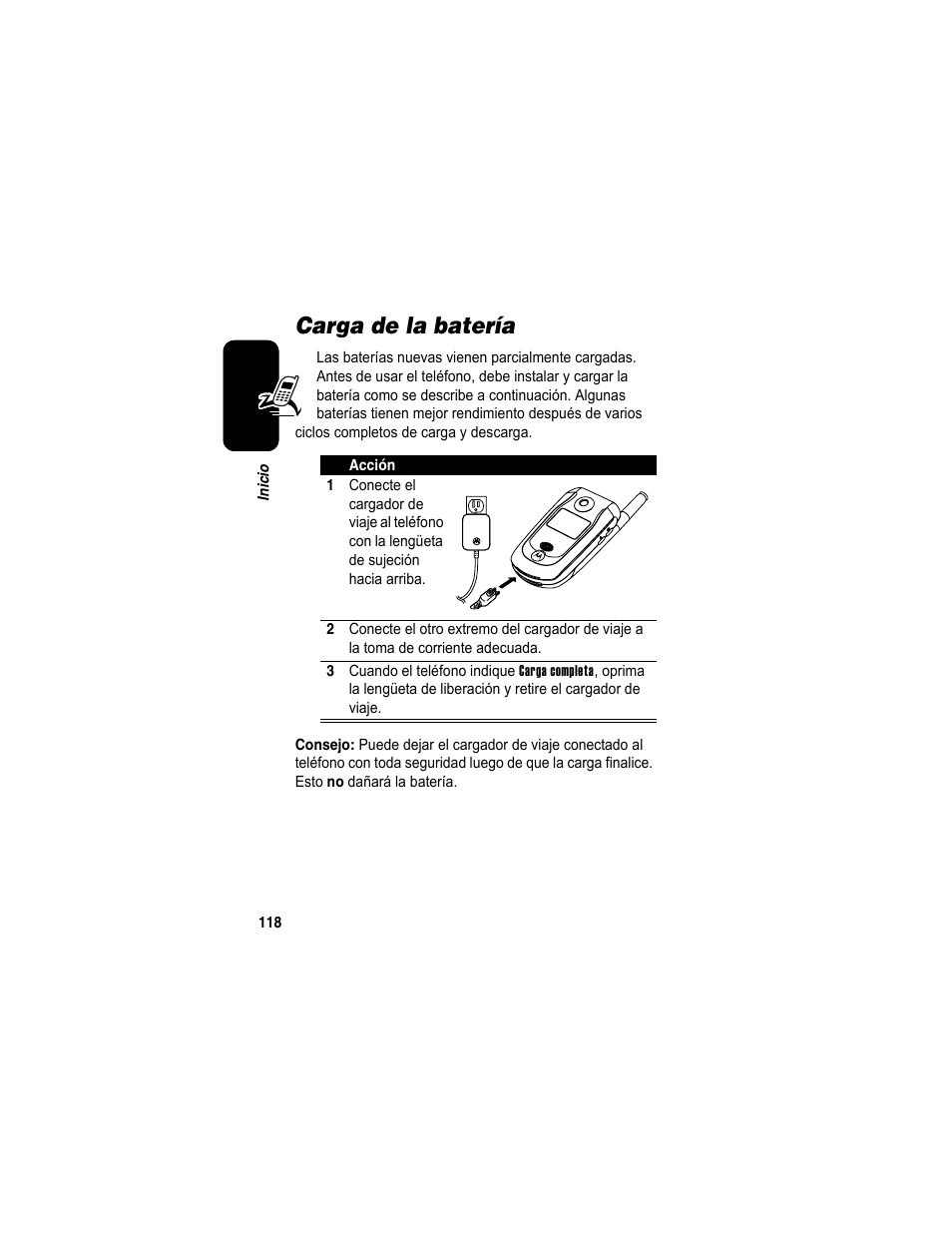 Carga de la batería | Motorola A840 User Manual | Page 120 / 284