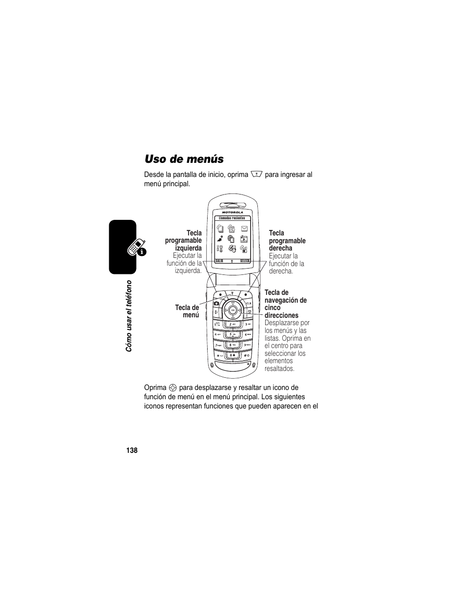 Uso de menús | Motorola A840 User Manual | Page 140 / 284