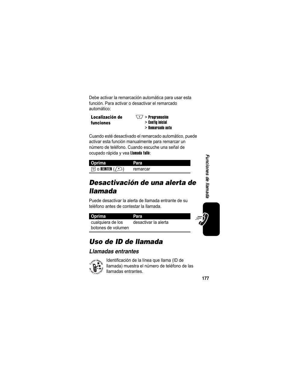 Desactivación de una alerta de llamada, Uso de id de llamada | Motorola A840 User Manual | Page 179 / 284
