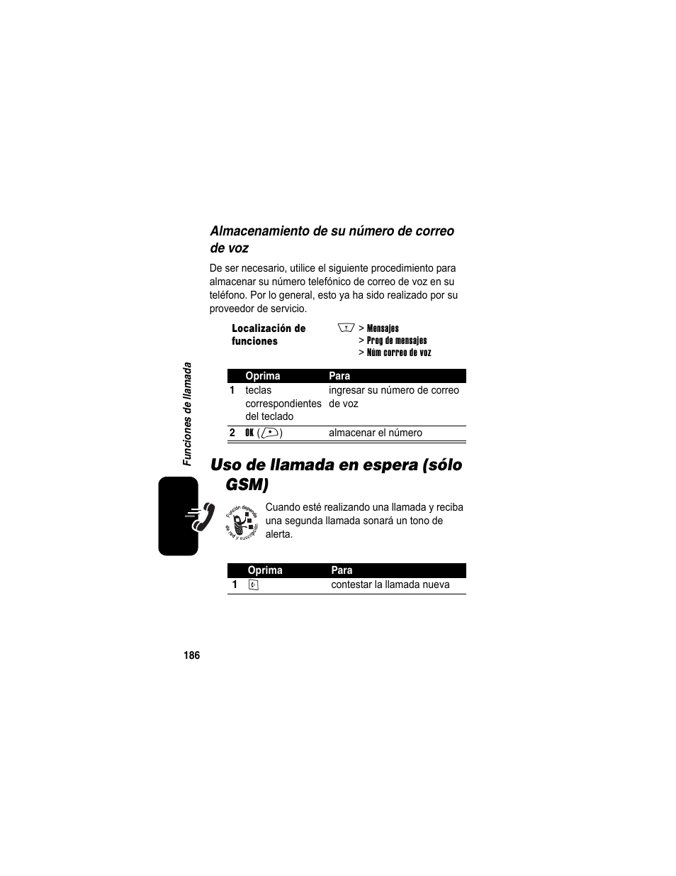 Uso de llamada en espera (sólo gsm) | Motorola A840 User Manual | Page 188 / 284